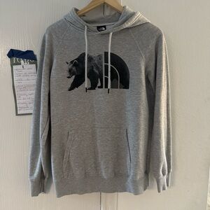 The North Face Gray Hoodie with Bear Graphic